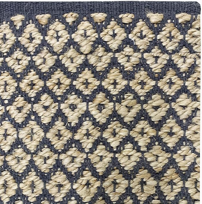 Jute Cotton Diamond Area Rug 2x3 Feet - Grey Natural, Reversible Soft Durable Floor Carpet Ideal for Entryway, Living Room, Kitchen | Farmouse Decorative Samll Neutral Rugs for Laundry Room