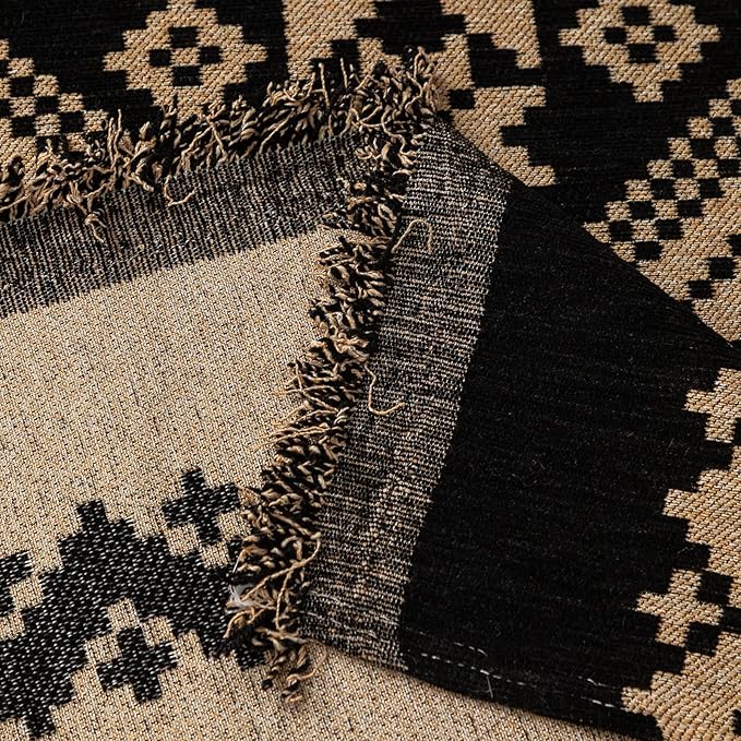 VClife Boho Couch Cover for Sofa, Anti Slip Chenille Sofa Cover for Sectional Sofa - 1 Piece Black Khaki Geometry Jacquard Sofa Slipcover, Pet-Friendly Couch Cushion Cover with Tassel 71"x 134"