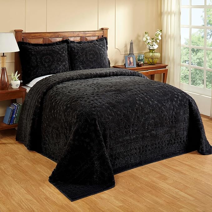 Better Trends 3 Pieces Set Chenille Bedspread Full/Double Size 100% Cotton Chenille Bedding Lightweight Medallion Pattern Bedroom Decor Rio Collection