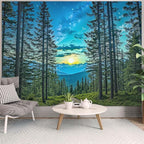 Accnicc Forest Road Tapestry Green Nature Pine Tree Wall Tapestry for Bedroom Aesthetic Starry Mountain Outdoor Landscape Large Tapestries Wall Hanging for Dorm Living Room Decor 80 x 60 Inch