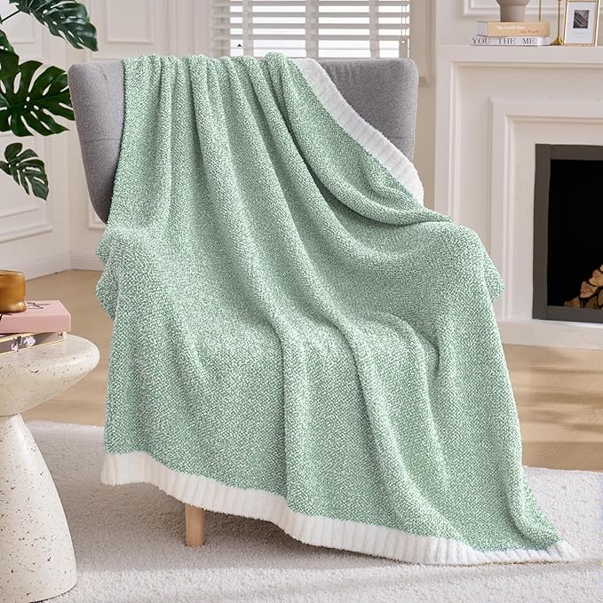 Joiedomi Throw Blanket for Couch Bed, Sage Green Knitted Blankets Gifts for Women Mom Girls, Cozy Cute Soft Throw Home Room Decor Aesthetic for Women Mothers Birthday Gifts 50x60 Inches