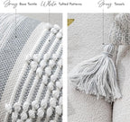 BlissBlush Gray Cream White Boho Throw Pillow Cover 20X20, Boho Woven Textured Pillow Cover, Neutral Pillow Cover, Sofa Couch Bed Farmhouse Lumbar Pillow (Cover ONLY)