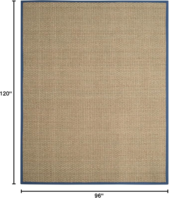 SAFAVIEH Area Rug 8x10 - Natural Fiber Collection - Large - Natural & Navy, Seagrass, Basketweave Pattern (NF114T)