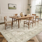 Washable Area Rugs 5x7, Ultra-Thin Rugs for Living Room, Bedroom, Dining Room, Stain Resistant Anti Slip Backing Area Rug, Super-Soft Floral Vintage Home Decor Rug (Ivory/Beige, 5'x7')