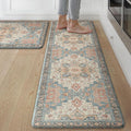 GENIMO Kitchen Mats for Floor 2PCs, Washable Anti Fatigue Mat for Cushioned, 17.3"x59"+17.3"x30", Waterproof Kitchen Rugs, Non Slip Comfort Standing Mat Rug for Home, Sink, Laundry, Blue&Salmon