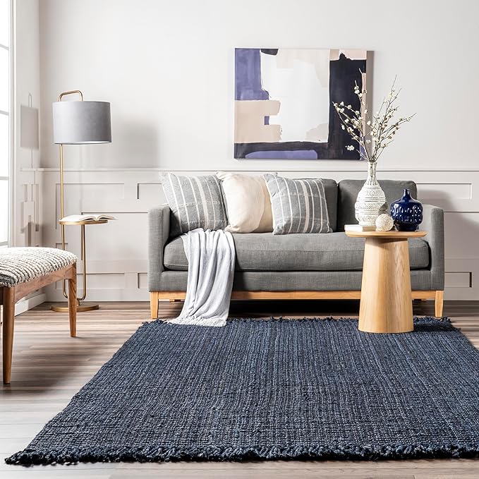 Nuloom Daniela Navy, 3' x 5', Handmade, Jute, Tassel, Soft and Textured, High Traffic, Stain Resistant, Easy Clean, Durable Area Rug for Bedroom, Living Room, Dining Space, Foyer, Entryway