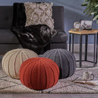 Christopher Knight Home Agatha Knitted Cotton Pouf, Dark Grey Small