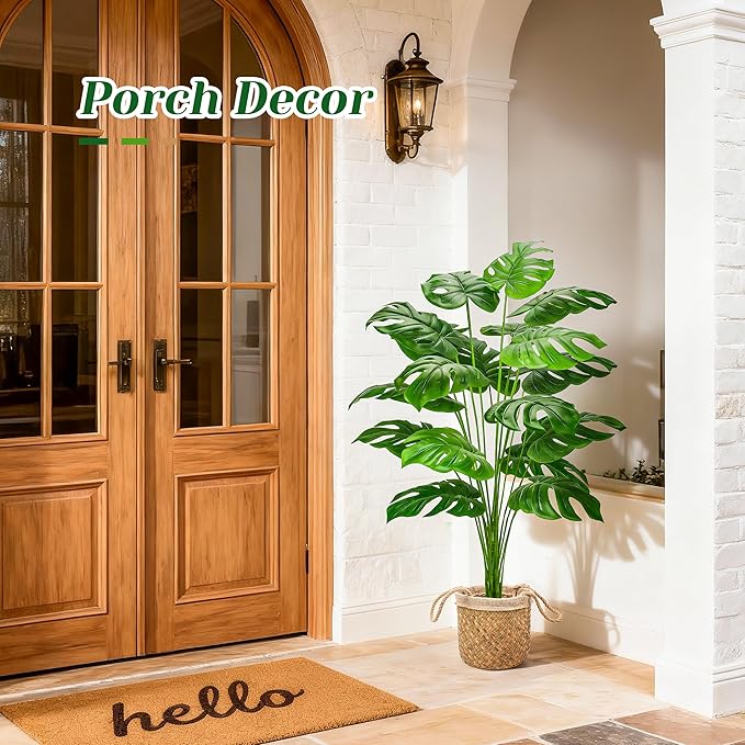 Der Rose 44" Tall Fake Plants with Straight-Woven Basket Large Artificial Monstera Plants Indoor, Easy Assembly Faux Tree for Living Room Bedroom Home Apartment Outdoor Decor