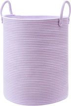 60L Large Purple Hamper Laundry Basket for Nursery Kids Tall Lavender Blanket Basket for Girls Cotton Rope Lilac Clothes Hamper in Bedroom 15Dx20H inches