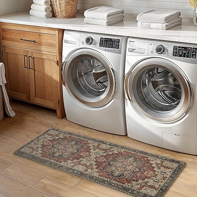 GENIMO Kitchen Mats for Floor 2PCs, Washable Anti Fatigue Mat for Cushioned, 17.3"x47"+17.3"x30", Waterproof Kitchen Rugs, Non Slip Comfort Standing Mat Rug for Home, Sink, Laundry, Bordeaux