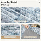 3x4 Rug, Small Area Rug for Kitchen, Entryway, Machine Washable Non-Slip Throw Rug, Vintage Carpet for Nursery Coffee Table Blue/Grey