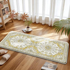 Boho Kitchen Mats for Floor 2 Piece Set Anti Fatigue Cushioned PVC Kitchen Rugs Non Slip Waterproof Farmhouse Mats 2/5 Inch Comfort Standing Mat for Office, Laundry, 17.3"x59"+17.3"x28", Yellow