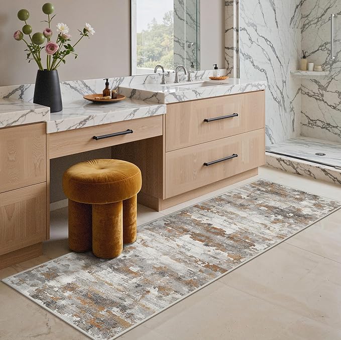 GENIMO Washable Rugs 2x5 Runner Rugs for Hallway Kitchen, Modern Lightweight Rug Ultra Soft Indoor Runner Rugs for Entryway, Low Pile Carpet with Non Slip Backing, Grey Brown Beige