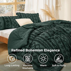 Bedsure Tufted Boho Comforter Set Twin Size - Dark Green Boho Bed Set, GentleSoft™ 2 Pieces Farmhouse Shabby Chic Embroidery Bedding, Gifts for Woman, Soft Jacquard Twin Comforter for All Seasons