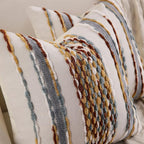 Boho Striped Throw Pillow Covers 18x18 Inch Set of 2 Farmhouse Decorative Pillow Covers Chenille Tufted Accent Neutral Pillowcase Brown White Cushion Cover for Living Room Couch Sofa Bed