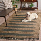 SAFAVIEH Area Rug 5x8 - Natural Fiber Collection - Natural & Green, Handmade Jute, Ideal for Living Room, Bedroom, Dining Space (NF124Y)