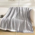Amélie Home Striped Knit Throw Blanket for Couch, Dual-Sided Soft Chenille Decorative Blankets for Sofa & Chair, 50"x60", Gray & White