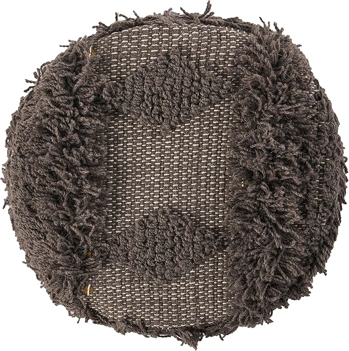 Dark Brown Handcrafted Wool & Cotton 16x16 Foot Stool - Boho Style Ottoman Foot Rest for Living Room