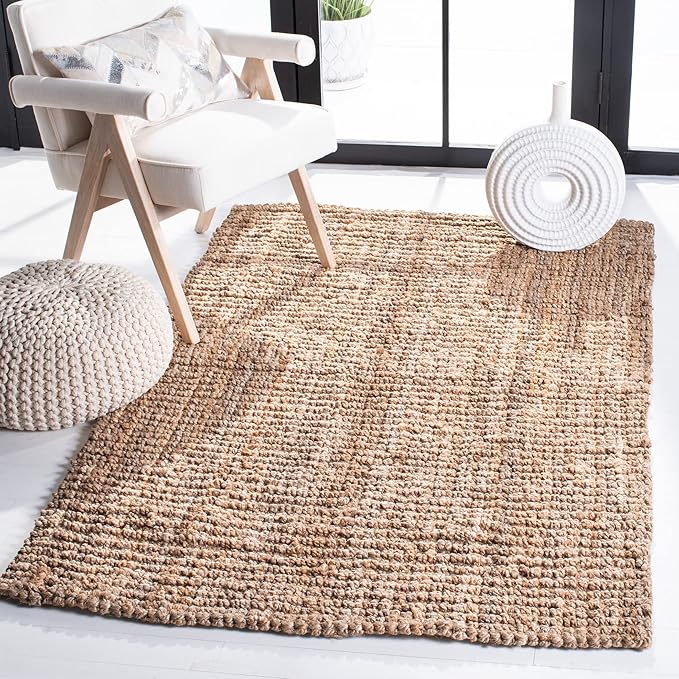 SAFAVIEH Area Rug 3x5 - Natural Fiber Collection - Natural Brown, Handmade Jute, Farmhouse Style, Chunky Textured Thick Pile (NF447A)