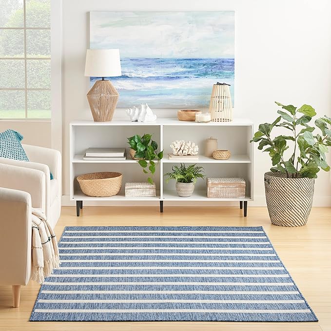 Nourison Home Positano Navy Ivory 4' x 6' Area Rug - Easy Clean, Non Shedding, Bed Room, Living Room, Dining Room, Kitchen (4' x 6')