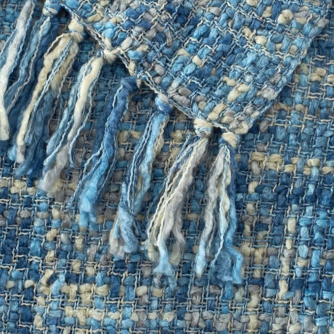 Multi-Color Light Blue Cable Woven Throw Blanket for Couch,60"X80" Boho Style Textured Blankets for Home Decor,Super Soft Warm Cozy Chunky Blanket with Decorative Tassels for Bed