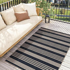 Lahome Elance Striped Easy Jute Washable Rug, 3x5 Outdoor Porch Patio Entryway Rug Indoor Outdoor Carpet for Living Room, Farmhouse Neutral Non Slip Black Carpet for Backyard Bedroom Kitchen