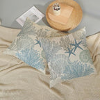 Nautical Coastal Pillow Covers 20x20 Set of 2 Blue Beach Themed Ocean Seashell Coral Starfish Throw Pillows Summer Outdoor Decorative Pillow Cases Linen Cushion Case for Home Bedroom Decor