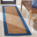 SAFAVIEH Natural Fiber Collection Runner Rug - 2'3" x 8', Natural & Blue, Handmade Flat Weave Boho Farmhouse Rustic Border Jute, Ideal for High Traffic Areas in Living Room, Bedroom (NFB852M)