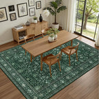 6x9 Area Rugs Living Room Rug: Washable Vintage Distressed Floral Rug No Slip Stain Resistant Soft Carpet Indoor Large Carpets for Bedroom Dining Room Farmhouse Nursery Home Office Deep Green