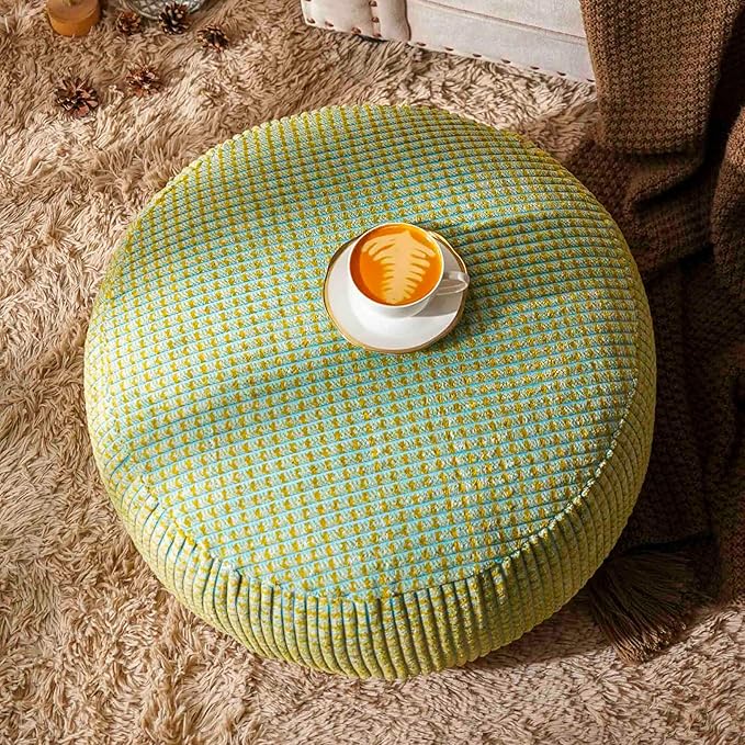 SUTAVIA Pouf Ottoman Cover Unstuffed Pouf Seat Decorative Soft Storage Bean Bag 20x20x8 Inches Floor Footrest for Living Room Bedroom (Blue Green, Round)