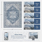 6x9 Area Rugs Living Room Rug: Washable Vintage Boho Medallion Rug No Slip Stain Resistant Soft Carpet Indoor Floor Large Carpets for Bedroom Dining Room Farmhouse Nursery Hallway Home Office Blue