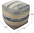 Christopher Knight Home Lola Boho Hemp and Wool Pouf, Natural and Blue