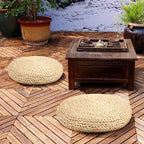 Barydat 8 Pcs Floor Cushions Round Large Pillow Seating Meditation Floor Pillow Boho Natural Woven Seat Cushion Japanese Tatami Cushion for Yoga Room Balcony Chair Pad, 15.75 Inch