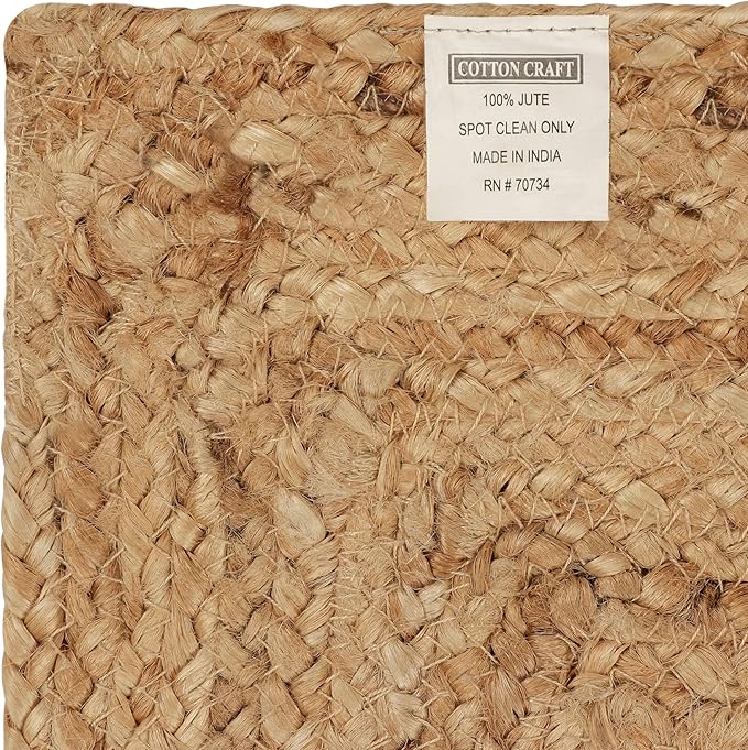 COTTON CRAFT Jute Rug - Braided 100% Jute Door Mat - Woven Neutral Reversible Small Rug - Entryway Kitchen Living Room Bedroom Bathroom Farmhouse Rustic Boho Door Mat Throw Carpet - 22x34 - Natural
