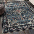 Amearea Vintage Design Navy Blue Area Rugs for Living Room, 4x6 Machine Washable Floral Collection Traditional Bedroom Rug, Low Pile Dinning Room Carpet, No Slip Office Kitchen Home Decor, Navy Blue