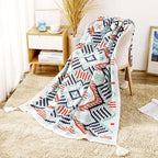 Knitted Queen Size Throw Blanket - Lightweight Breathable Summer Soft Blanket of Polyester Imitation Cotton for Anti-Static,Luxury Throws for Bed, Couch and Sofa,Orange Tassel Pattern