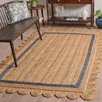 SAFAVIEH Area Rug 5x8 - Natural Fiber Collection - Natural & Blue, Handmade Jute, Ideal for Living Room, Bedroom, Dining Space (NF896M)