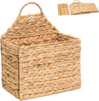Boho Water Hyacinth Hanging Wall Basket, Flat Back Woven Storage Organizer for Mail, Books and Magazines, Decorative Wall Basket for Entryway and Farmhouse Home