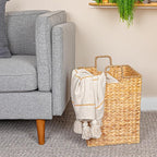 Household Essentials Square Handwoven Water Hyacinth and Seagrass Basket with Handles, Natural