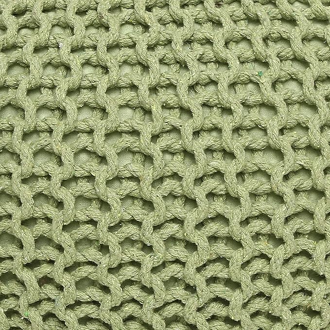 REDEARTH · Round Pouf Foot Stool Ottoman - Cotton Knitted Cord Boho Pouffe - Cable Poof Filled Footrest Stuffed for Living Room - Nursery - Bedroom - Patio - Lounge (19.5"x19.5"x14") - Kiwi