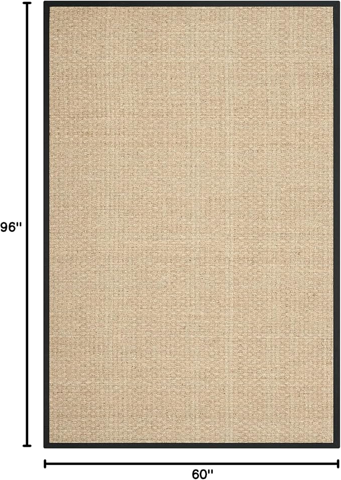 SAFAVIEH Area Rug 5x8 - Natural Fiber Collection - Natural & Black, Seagrass, Basketweave Pattern with Border (NF114C)
