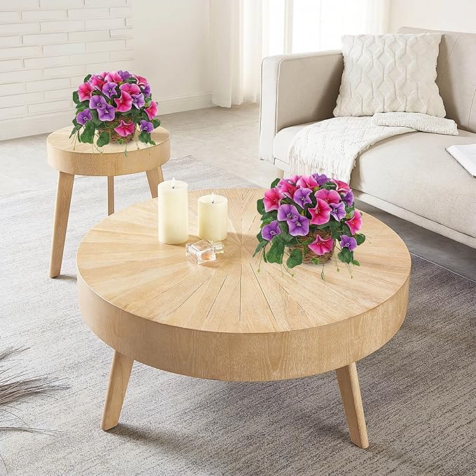 Briful 2 Pack Fake Morning Glory with Handwoven Basket - 8.2" Pink Purple Faux Potted Flowers Silk Floral Table Centerpiece for Home Office Room Shelf Desk Decor