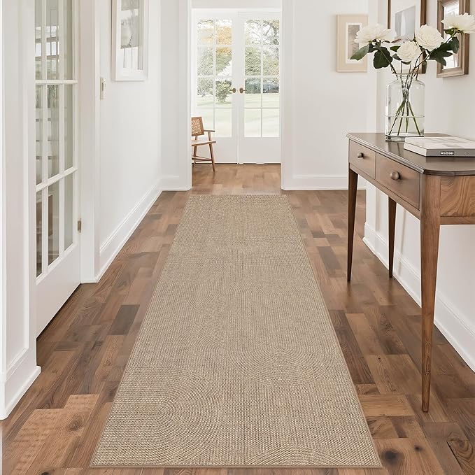 Easy Jute Rug 2.5x8: Indoor Outdoor Natural Boho Area Rugs for Hallway Patio Non Slip - Farmhouse Neutral Contemporary Carpet Mat for Entryway Kitchen Laundry Room Bedroom Washable