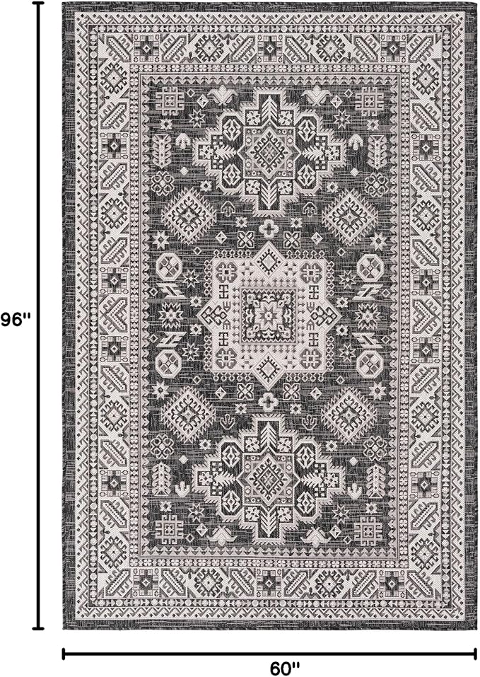 Rugs.com Outdoor Aztec Collection Rug – 5' x 8' Charcoal Gray Flatweave Rug Perfect for Living Rooms, Large Dining Rooms, Open Floorplans