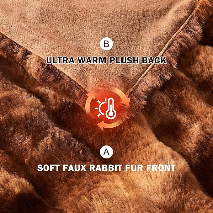 EMME Faux Fur Blanket Twin Size Tie Dye Dark Brown - Big Bubble Rabbit Cozy Blanket for Couch, Thick Furry Plush Shaggy Blankets, 650GSM, 60x80 Inches