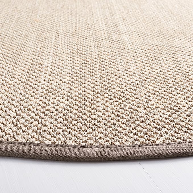 SAFAVIEH Area Rug 3' Round - Natural Fiber Collection - Marble & Khaki, Sisal, Woven Design with Border (NF143E)
