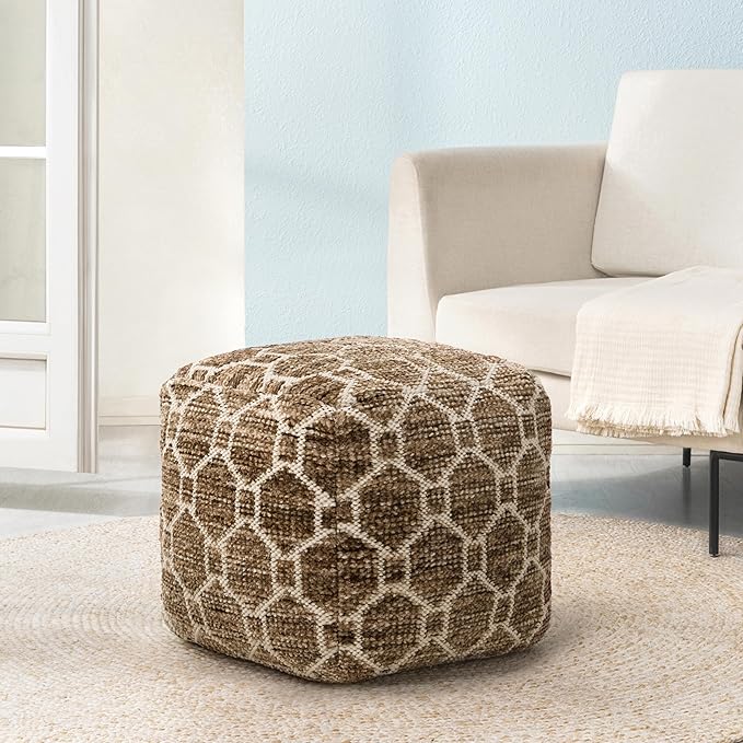 Anji Mountain Pouf Ottoman Foot Rest, Handmade Ottoman Pouf, Comfortable Foot Stool, Decorative Floor Seating for Living Room Decor, Bedroom & Home Décor Accent - Brown
