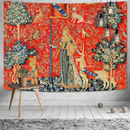 FEASRT European Royal Tapestry - Medieval Lady and Unicorn Wall Hanging - 80x60 Inches - Living Room & Dorm Decor