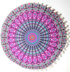 CRAFT KALA Pink Peacock Large Hippie Mandala Meditation Floor Ottoman Pillow Cushion Pouf Cover Square Poufs Bohemian Circle Floor Cushion Case Outdoor Fireplace Yoga Living Room Decor Cover 16" Round