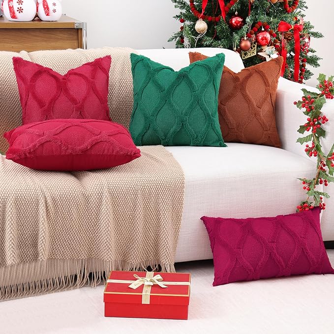 decorUhome Spring Euro Sham Throw Pillow Covers 24x24 Inch Set of 2, Soft Plush Faux Fur Wool Green Accent Couch Pillow Covers for Modern Farmhouse Bed Sofa Living Room